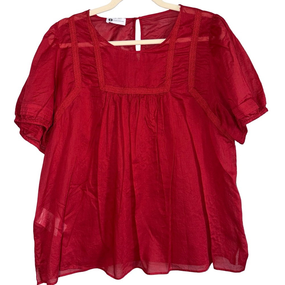 Diana Gallesi deep red 100% cotton blouse. Size US 16. - Picture 7 of 7